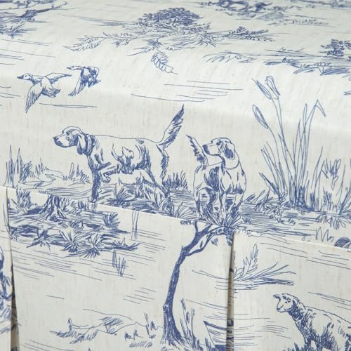 French Village Linen Sofa Cover with Ruffle Trim Toile Blue 71x118 Inch