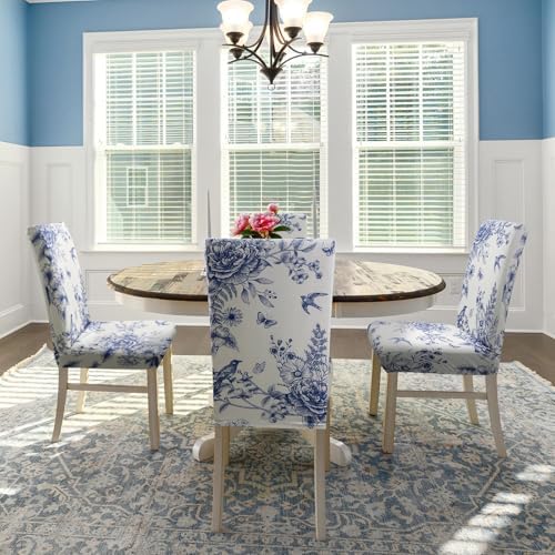 Blue Floral Dining Chair Covers Set of 6