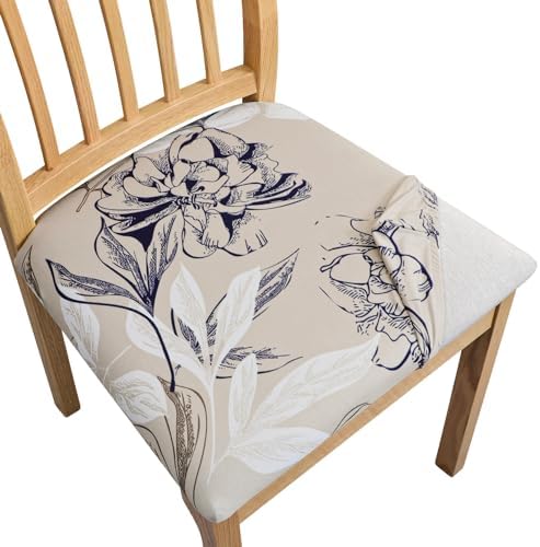 Springrico Seat Covers for Dining Chairs 4 Pack Floral Beige