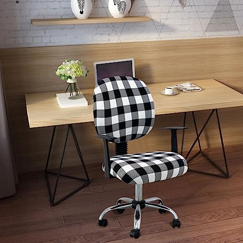 KABAKE Black White Plaid Office Chair Slipcovers