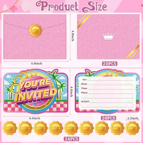 GZDUCK 20Pcs Pink Hedgehog Birthday Invitations