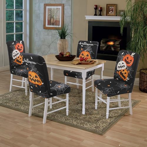 Halloween Chair Covers Set of 4 Pumpkin Ghost Spider Stretch Dining Chair Slipcovers
