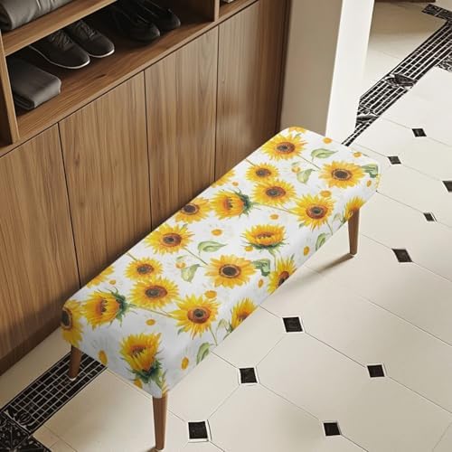 Dining Bench Slipcover with Sunflower Design