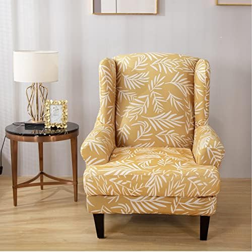 Wingback Chair Cover Set Stretch Spandex Slipcover for Armchair and Sofa