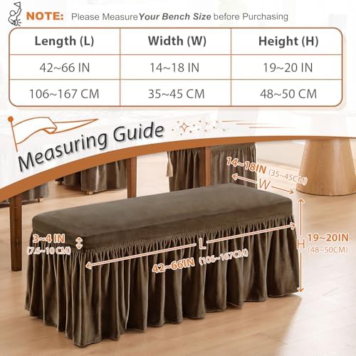 NICEEC Spandex Stretch Dining Bench Cover with Removable Skirt