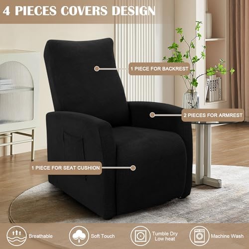 SearchI Recliner Chair Cover 4 Piece Set Black