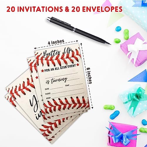 AWSICE Baseball Birthday Invitations 20 Cards with Envelopes