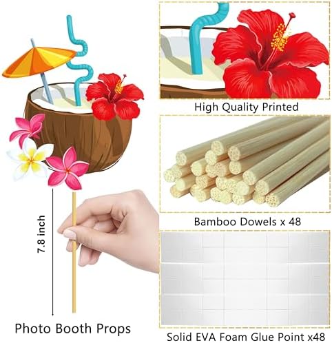 Hawaii Luau Party Photo Booth Props Kit 48pcs