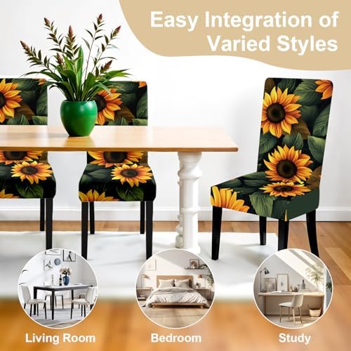 Sunflower Chair Covers for Dining Room - Set of 6