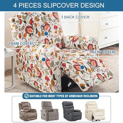 KRFOONN Stretch Recliner Chair Covers 4-Piece Non-Slip Lazy Boy Protector