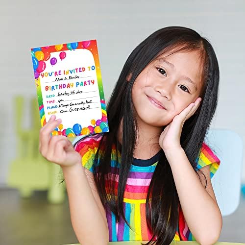 36 Kids Birthday Invitations With Holographic Stickers Rainbow Design