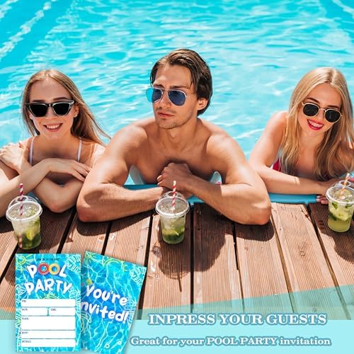 GOLRMC Pool Party Invitations 20 Count with Envelopes