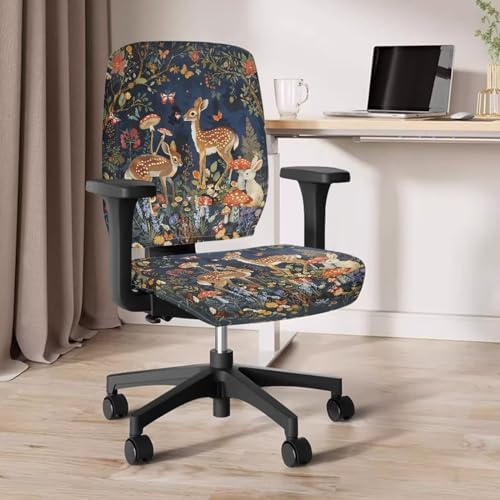 2 Pcs Retro Deer Rabbit Print Office Chair Slipcover