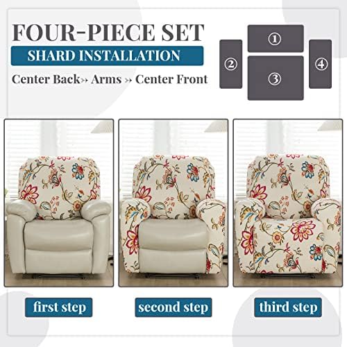 4 Piece Recliner Slipcover Set with Pockets and Elastic Bottom