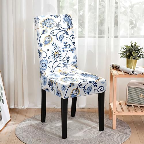 Lalluxy Stretchy Dining Chair Slipcovers Set of 4 Blue Flowers III
