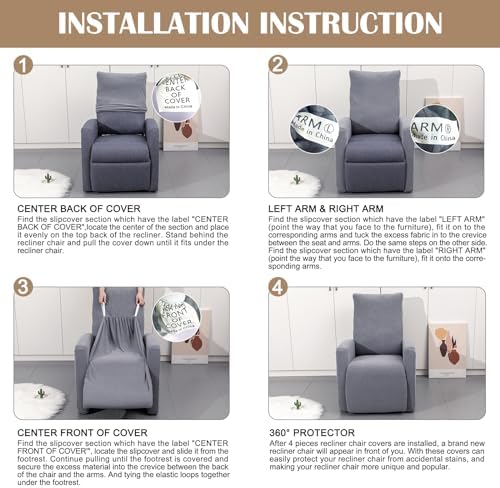 SearchI Recliner Chair Cover 4 Piece Set Black