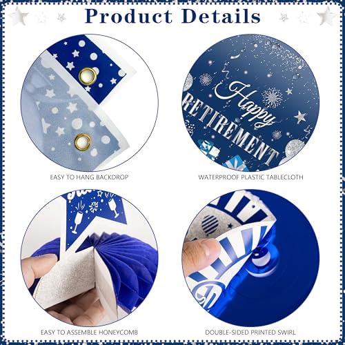 Retirement Party Decorations Blue Silver 109Pcs Set