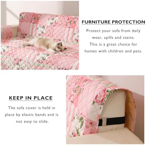 Skidproof Sofa Cover with Floral Pattern and Elastic Straps