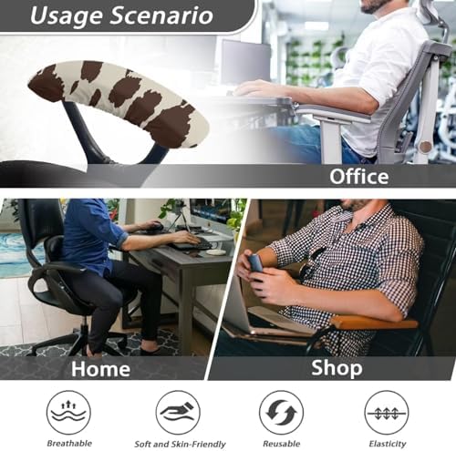 Brown Cow Print Rotating Chair Arm Cover Stain Resistant