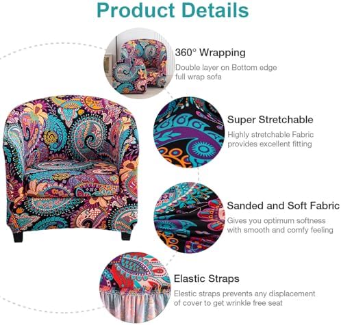 NILUOH 2 Piece Stretch Club Chair Slipcover with Flowers Design