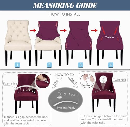 Wingback Chair Cover Velvet Stretch Slipcover for Dining Room