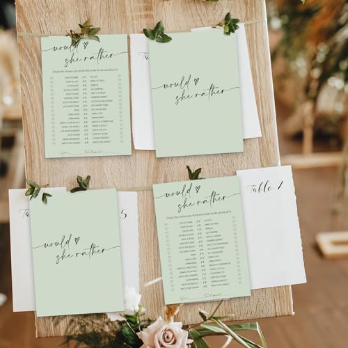 Whaline 50 Sheets Sage Green Bridal Shower Game Cards