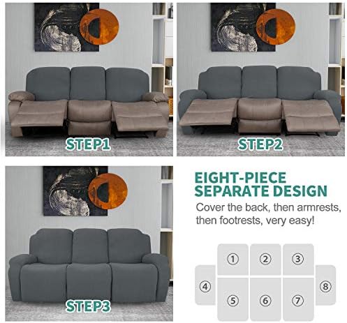 YEMYHOM 8 Piece Stretch Recliner Sofa Cover Dark Gray