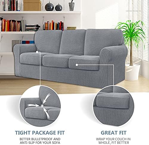 7 Piece Stretch Sofa Covers Light Grey