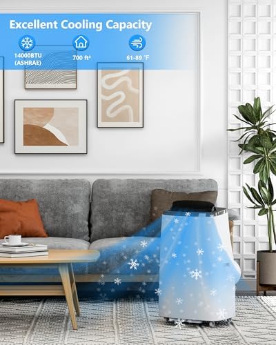 14000BTU Portable AC Unit with Cool Fan Dry 3-in-1 Modes