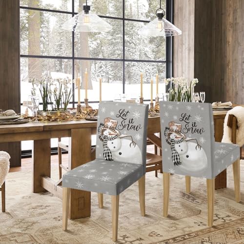 Horaldaily 6PCS Christmas Dining Chair Covers Grey Snowman