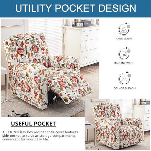 KRFOONN Stretch Recliner Chair Covers 4-Piece Non-Slip Lazy Boy Protector