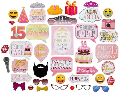 Quinceanera Photo Booth Props - 41 Piece Kit
