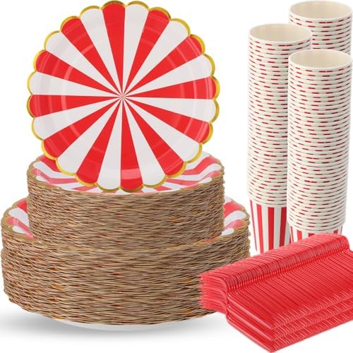 Yungyan 400 Pcs Carnival Theme Plates Cups Set