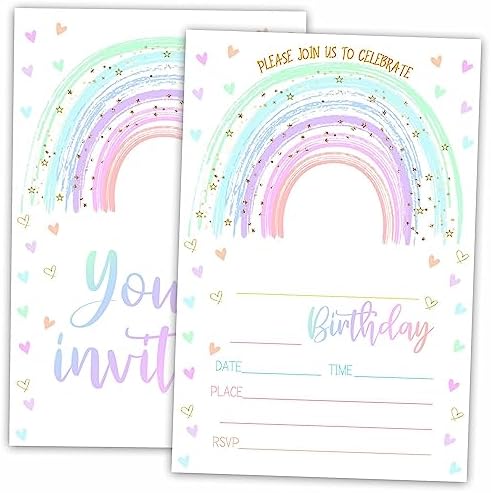 AWSICE Rainbow Birthday Invitations 20-Pack