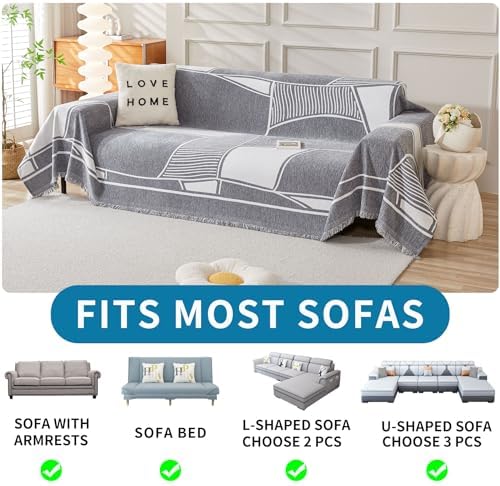 HAOMAIJIA Non-Slip Sofa Cover for 3 Cushion Couch 91x134 Grey-Cream