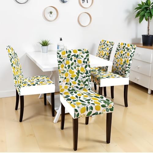 ANNA QUEEN Lemon Print Chair Covers Set of 4