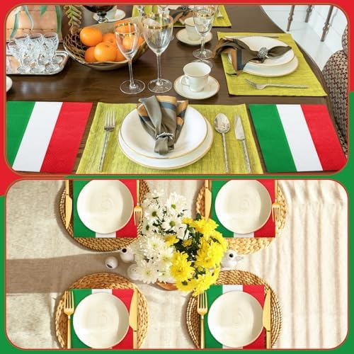 50 Pcs Italian Flag Napkins Red White Green Party Decor