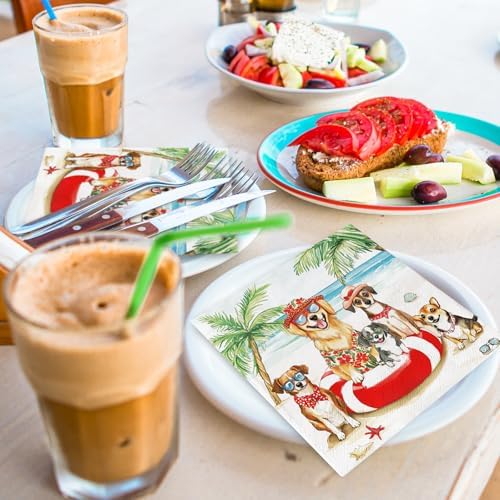 50Pcs Tropical Dog Summer Napkins for Birthday Pool Party