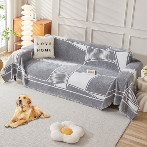 HAOMAIJIA Non-Slip Sofa Cover for 3 Cushion Couch 91x134 Grey-Cream