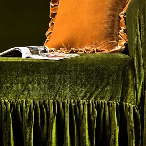 Velvet Sofa Cover 71x118 Inch Olive Green