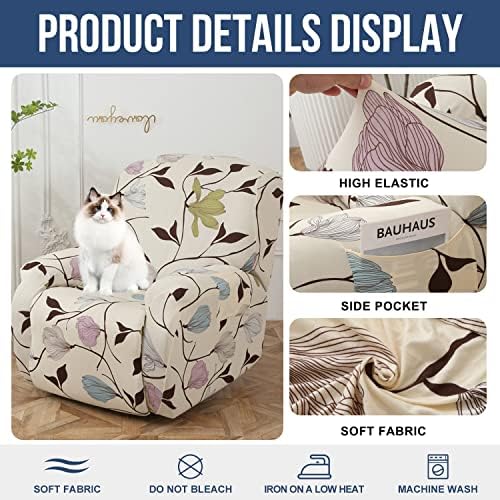 NILUOH 4-Piece Recliner Chair Cover with Pocket Floral Pattern