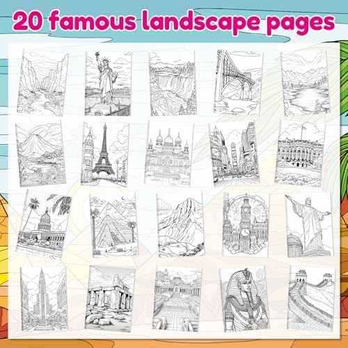 72 Pcs Landscape Coloring Book for Adults