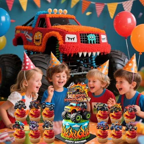 Monster Car Cake Toppers Truck Theme Birthday Decorations