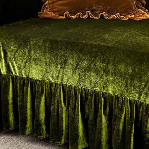 Velvet Sofa Cover 71x118 Inch Olive Green