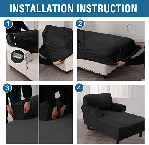Luxury Velvet Chaise Lounge Cover with Arms Black