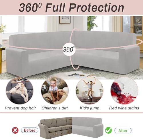 Velvet L Shaped Sectional Couch Cover for Pets