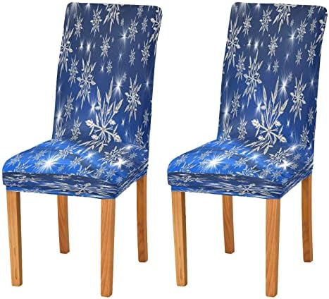 Eionryn Christmas Winter Blue Snowflake Dining Chair Covers 4pcs