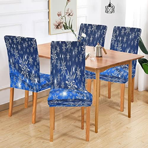 Eionryn Christmas Winter Blue Snowflake Dining Chair Covers 4pcs