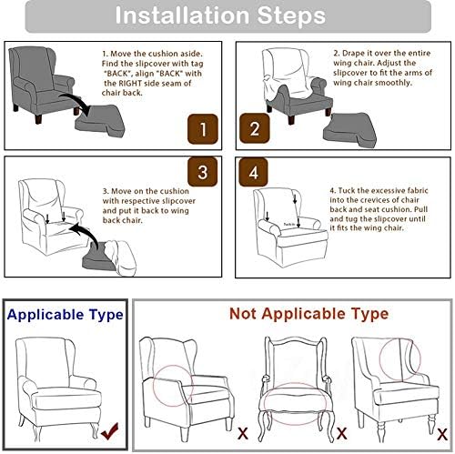 Wingback Chair Cover Set Stretch Spandex Slipcover for Armchair and Sofa