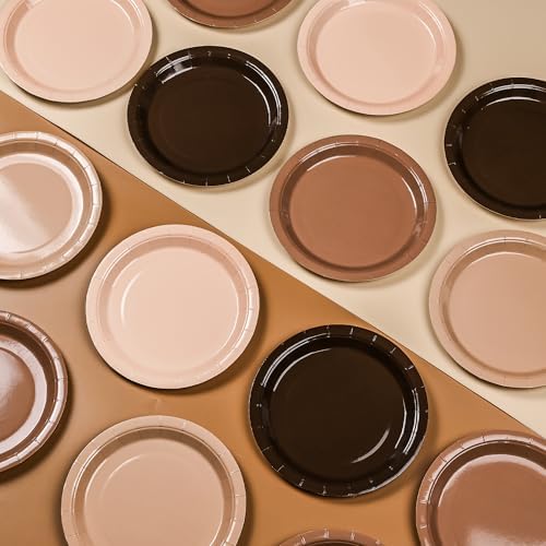 24Pcs Gradient Brown Party Plates 7 Inch for Holidays